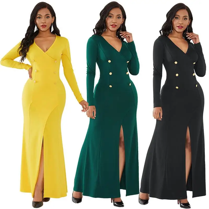 Женское платье карандаш с длинным рукавом однотонное банкетное длинное V
