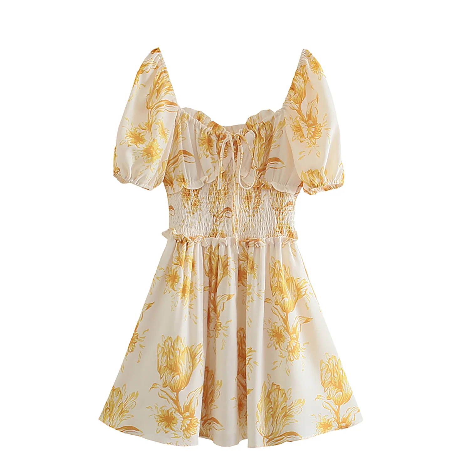 

JC·KILIG 2021 Sweet Yellow Fringed Slim Floral Short Dress DP9439