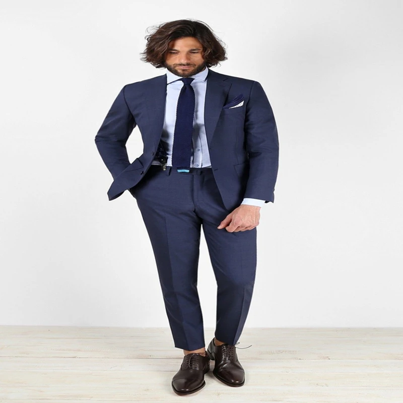 

2021 New Design Navy Blue Fashion Men's Suits 2 Pieces Slim Fit Bridegroom Wedding Tuxedos Dinner Party Blazer (Jacket+Pants)