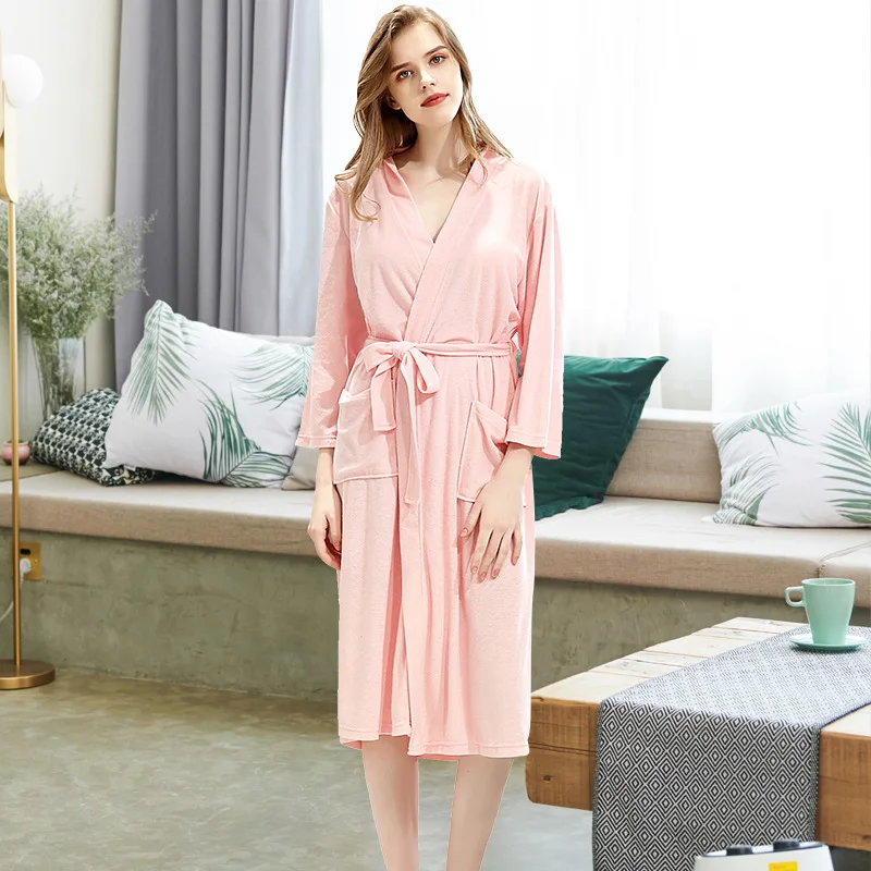 Ночная рубашка женская тонкая однотонная кардиган с поясом впитывающий влагу