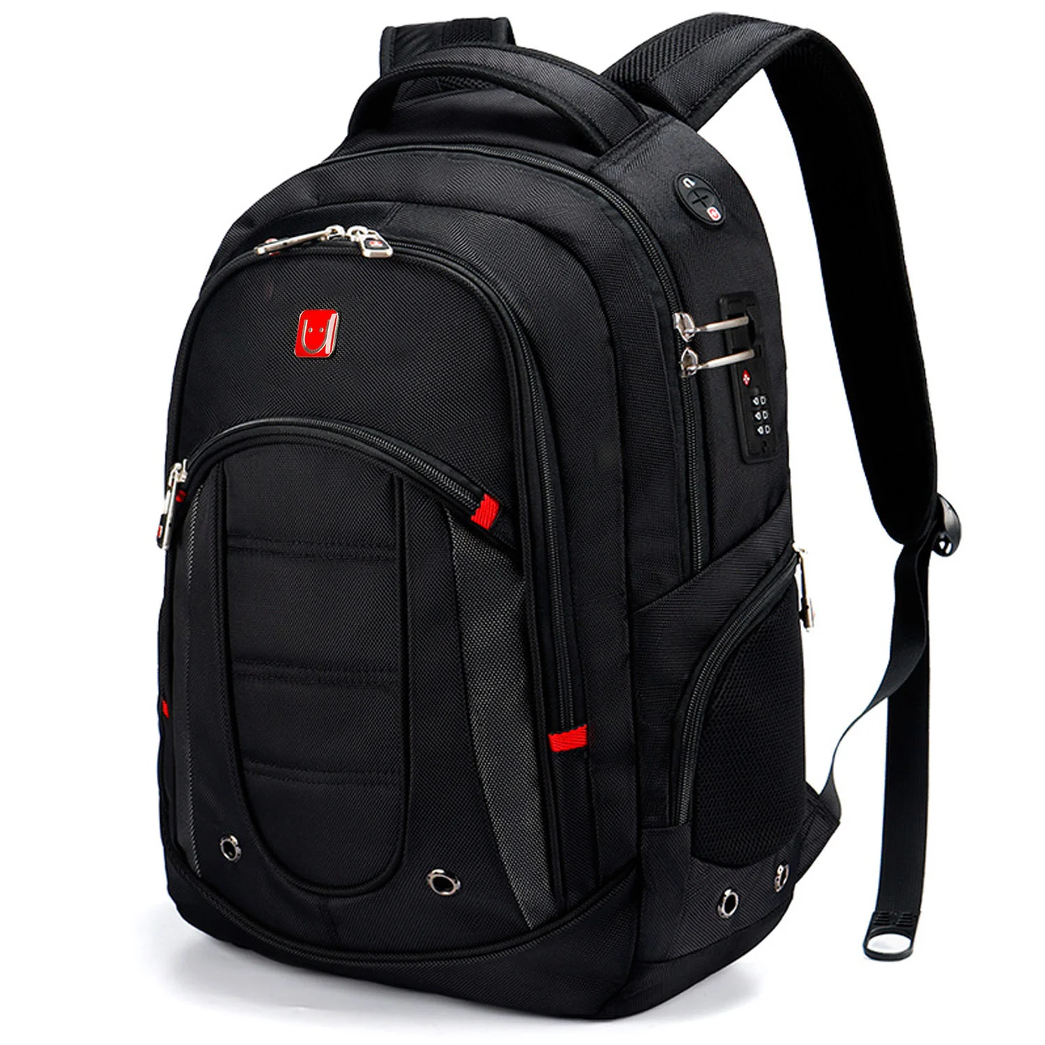

Вместительный мужской деловой дорожный рюкзак с кодовым замком, с USB-зарядкой, многослойная Сумка для ноутбука 15,6 дюйма, брендовые школьные ...