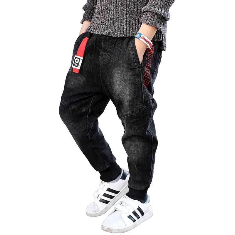 Новый дизайн Длинные От 4 до 14 лет однотонные узкие джинсы для мальчиков черные