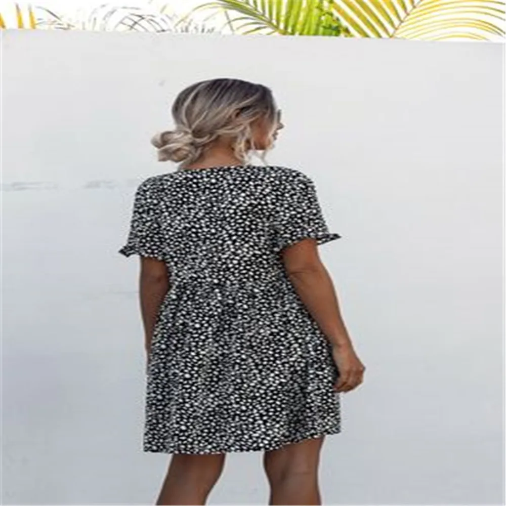 

Summer New Fashion 2020 Dress Short Sleeves Women Polka Dot Printed Shirt Sundress Buttons Female Vintage Casual Loose Soft