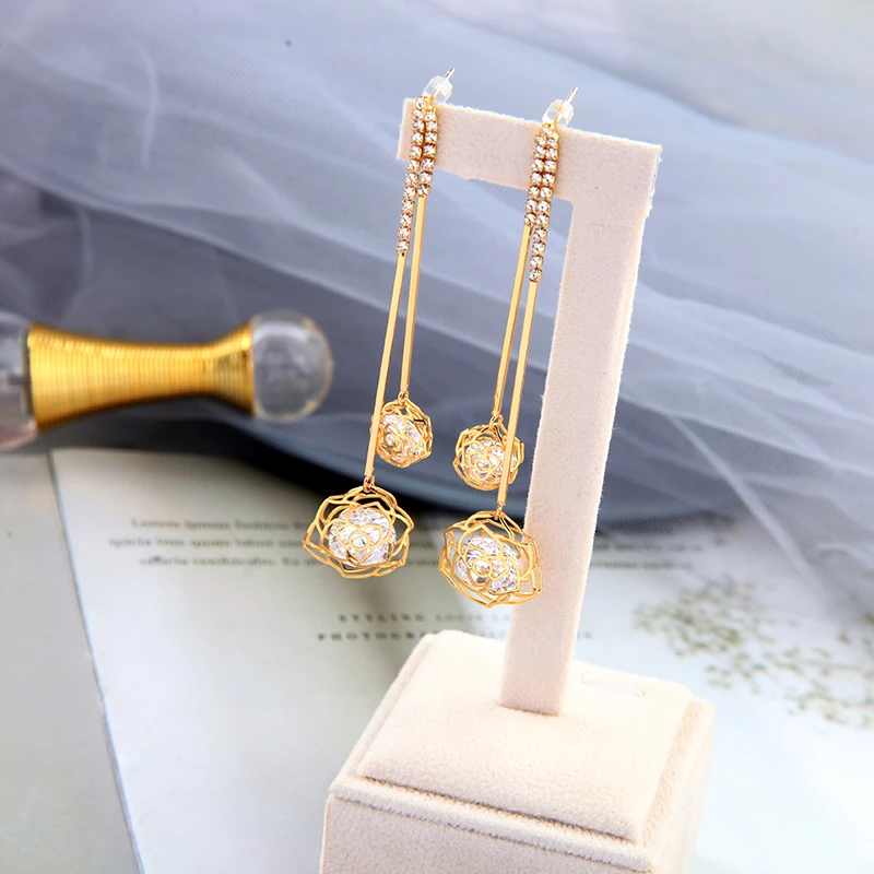 Женские Висячие серьги BALANBIU золотого цвета с кристаллами и цирконием модные