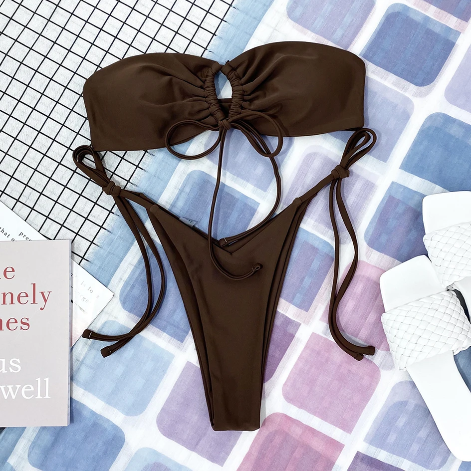

Sexy Bikinis 2021 Woman Swimsuit Female Black Brazilian Thong Bikini Set Bandeau Swimwear Women`s Bathing Suit Summer Beach Wear