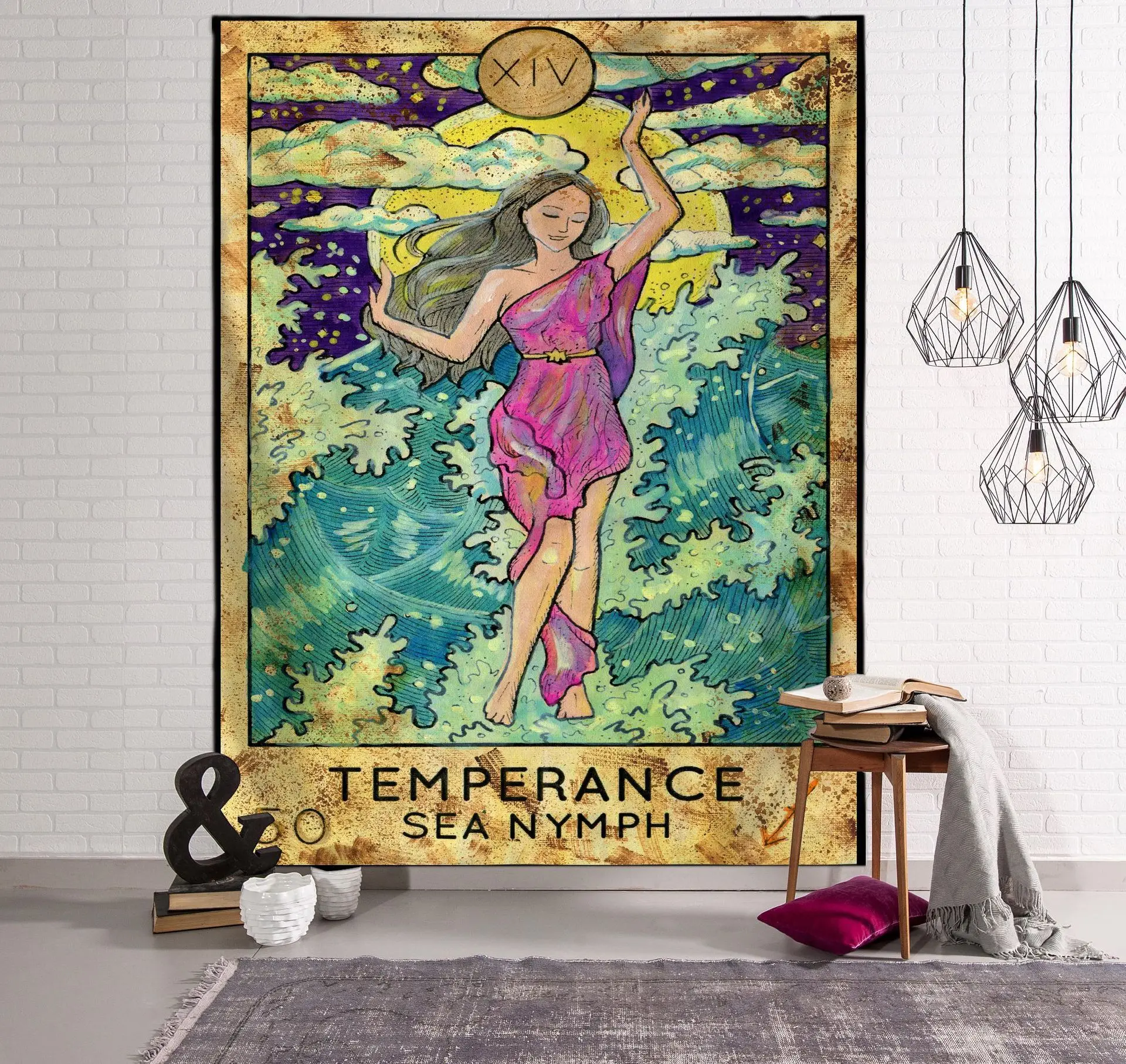 

150x200cm Colorful Tarot Card Hanging Cloth Astrology Divination Sun Stars Moon Bedroom Living Room Tapestry Indian Carpet