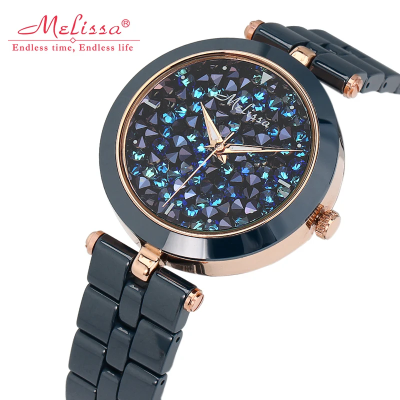 Австрия Кристалл браслет моды часы роскошные женские часы Miyota Кварцевые MELISSA керамические наручные часы Relogio Feminino