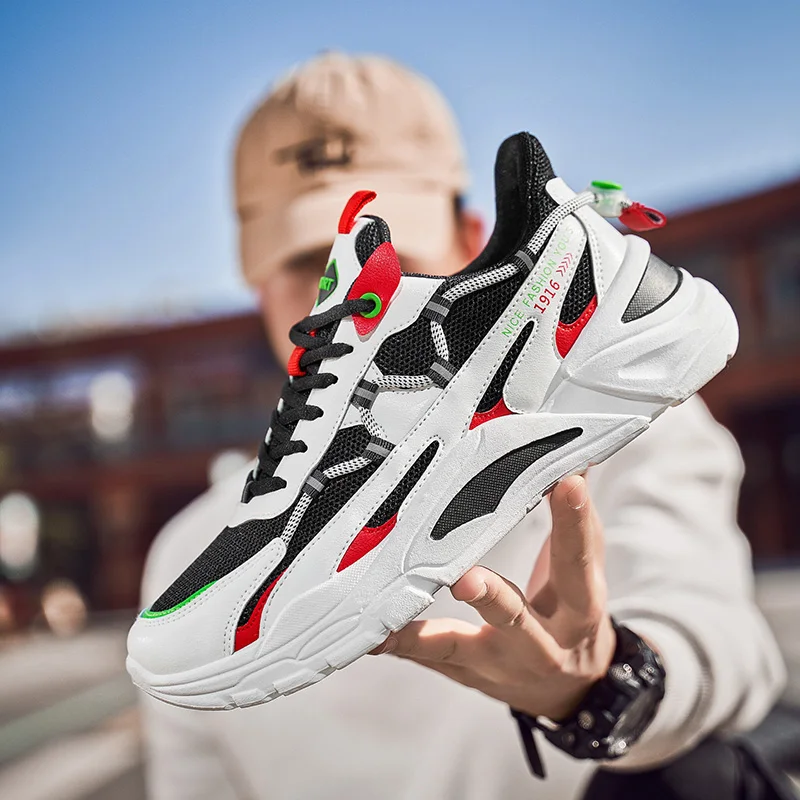 

2021 Men's Mesh Shoes Thick Soled Vulcanized Shoes Men Wear Resisting Sneakers Chaussure Hommes Leisure Heighten Male Shoes
