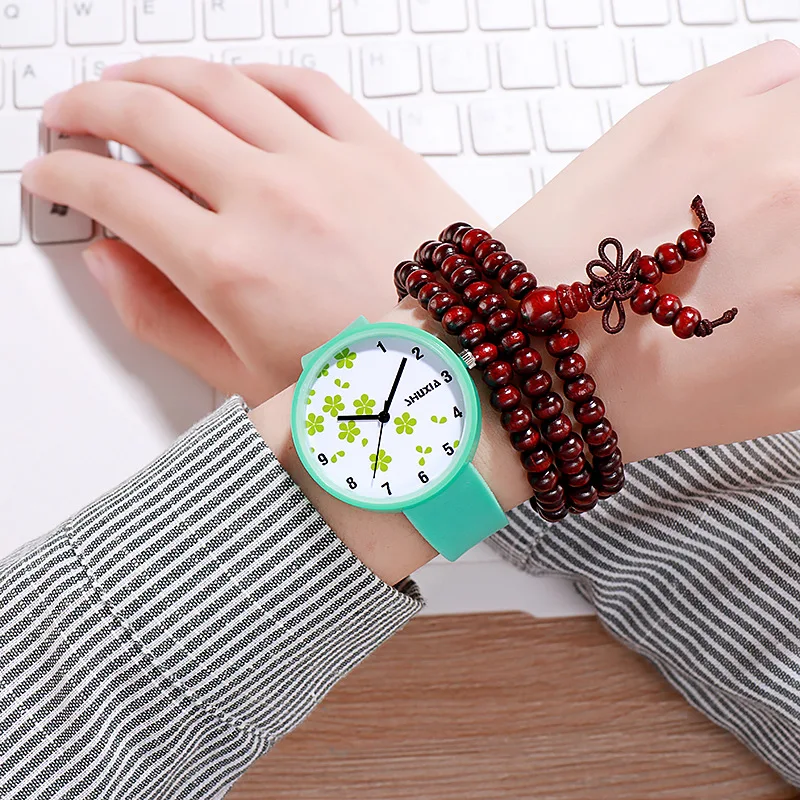 

Fashion children little fresh flowers students jelly girl watch simple retro couple quartz wrist watch