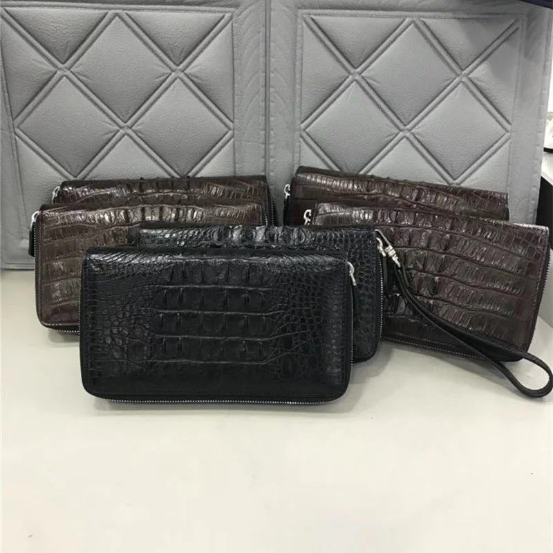 Two Zippers Closure Authentic Crocodile Skin Men's Wristlets Bag Card Purse Genuine Alligator Leather Male Large Phone Clutch |