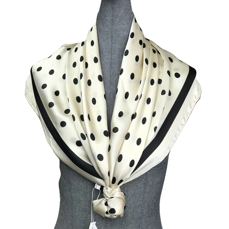 Женские квадратные шарфы в горошек темно-синие 90*90 см аксессуары для женщин сезон