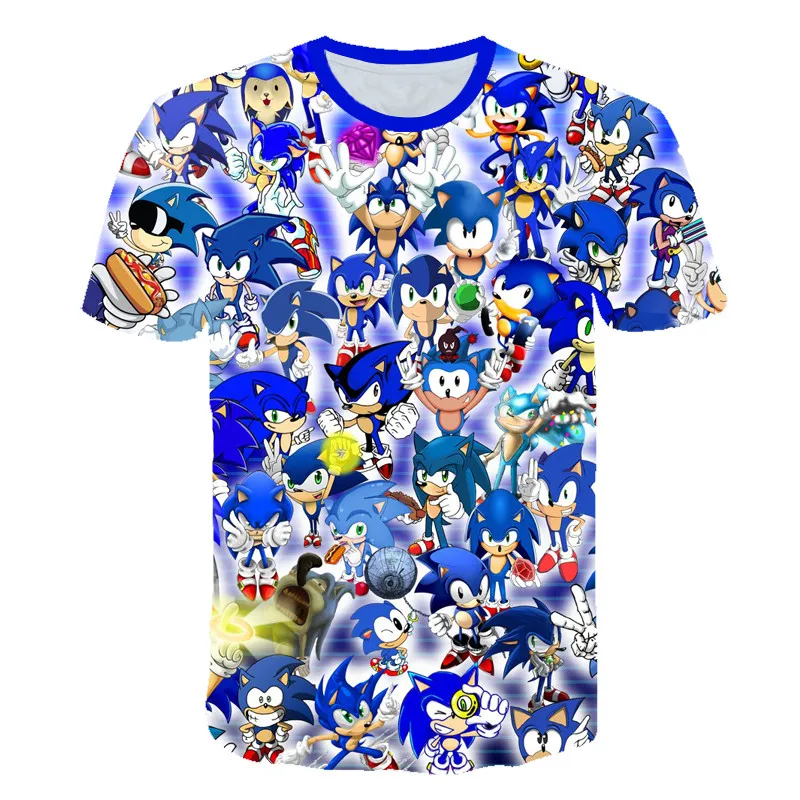 

2021 Summer Short Sleeve 3D Print Cool Sonic T-Shirt for Baby Boys tops for girls Funny Casual Tee Children's clothing 4-14T