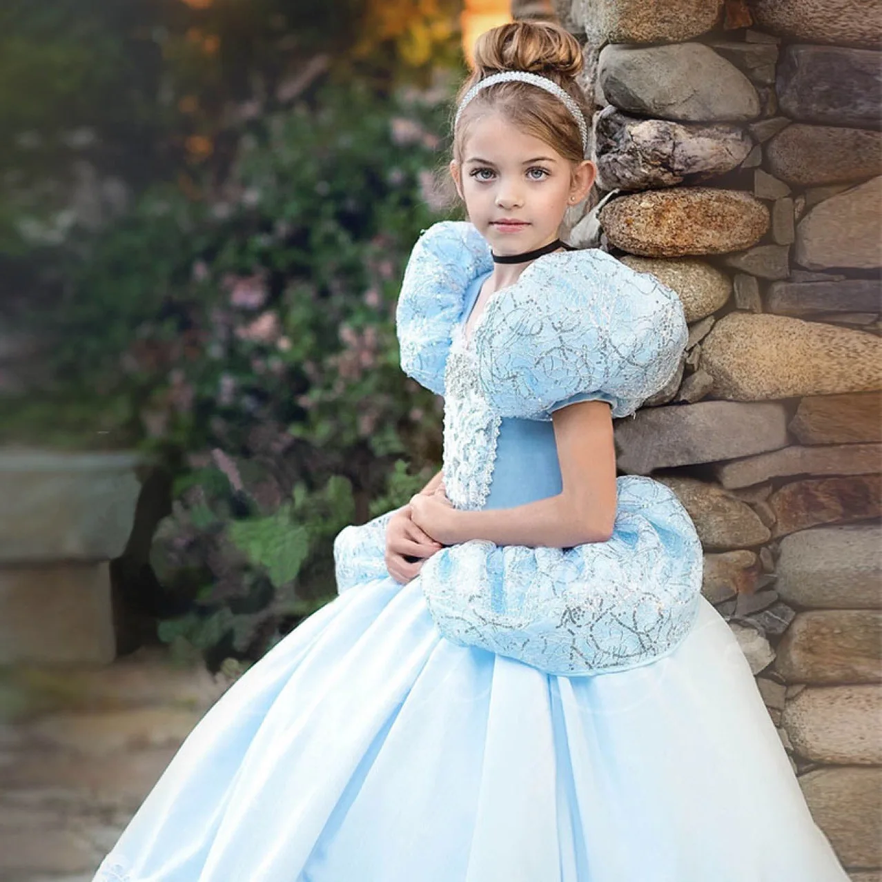 Disney Cinderella Princess Girls Dress Kids Dresses for Girls Christmas Party Dress Summer Puff Sleeve Embroidery Flower Dress