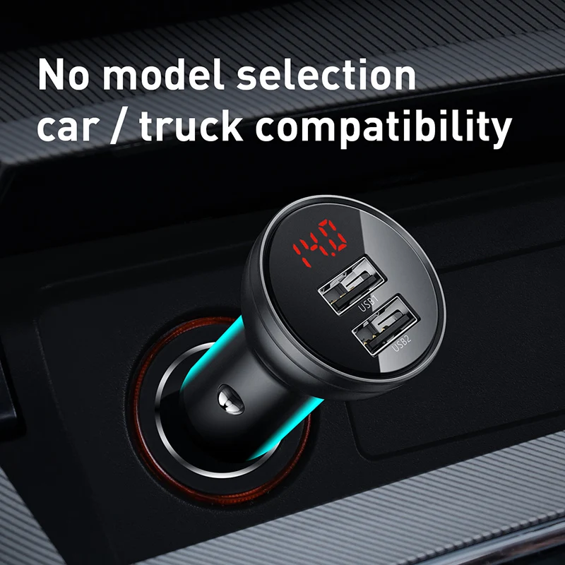 Baseus 24 Вт USB Автомобильное зарядное устройство двойное со светодиодным дисплеем