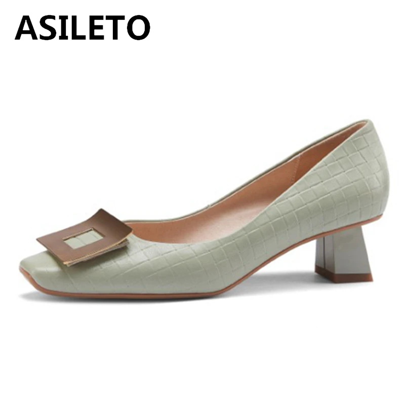 

Туфли-лодочки REAVE CAT из натуральной кожи с текстурой аллигатора, без застежек, с квадратным носком, металлическим украшением, каблук 4 см, US9, б...