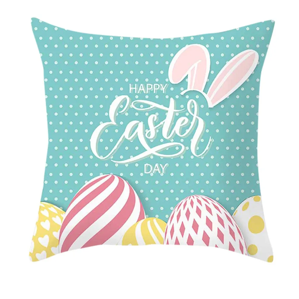 Happy Easter Cushion Cover Cartoon Rabbit Bunny Egg Print Throw Pillow Polyester Case Sofa Bed Decorative |