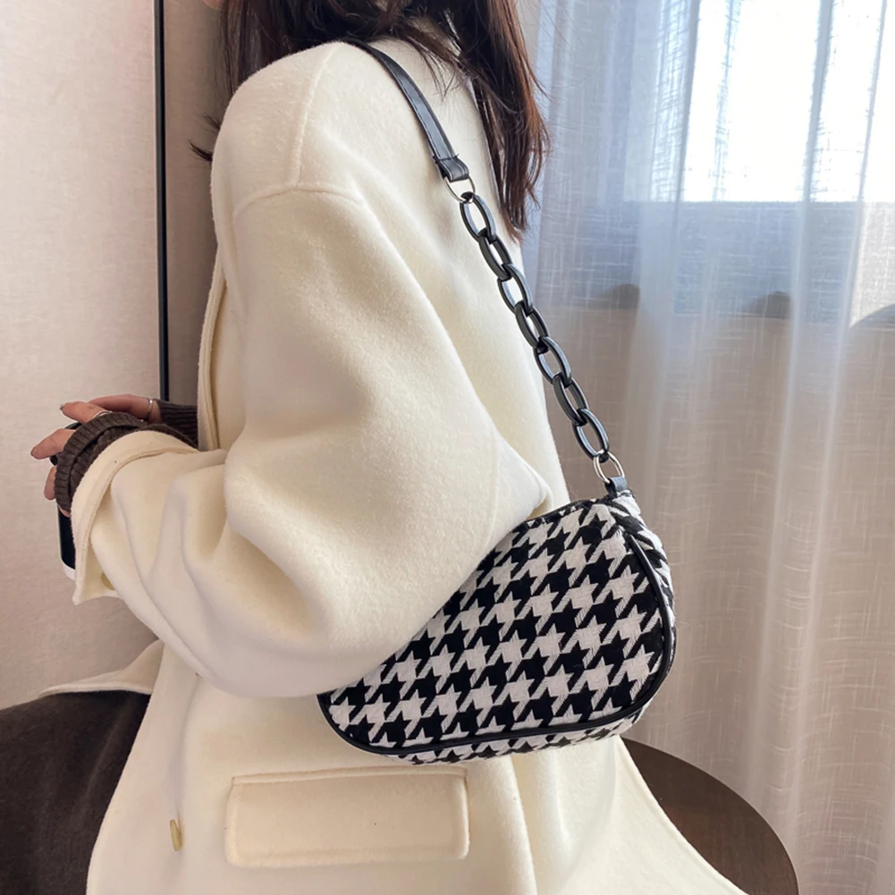 

PU Leather Crossbody Bags Underarm Satchels Purse Chain Small Houndstooth Plaid PU Nylong Totes Women 2020 Trend