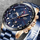 Часы наручные LIGE Мужские кварцевые, роскошные брендовые деловые, из нержавеющей стали, водонепроницаемые повседневные с хронографом и датой, синие, 2021