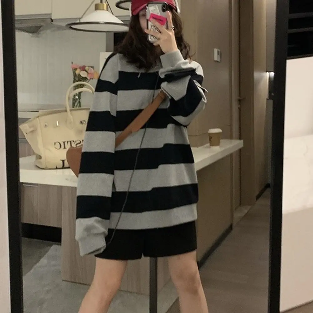 Свитшот женский свободного покроя шикарная Базовая модная одежда в полоску