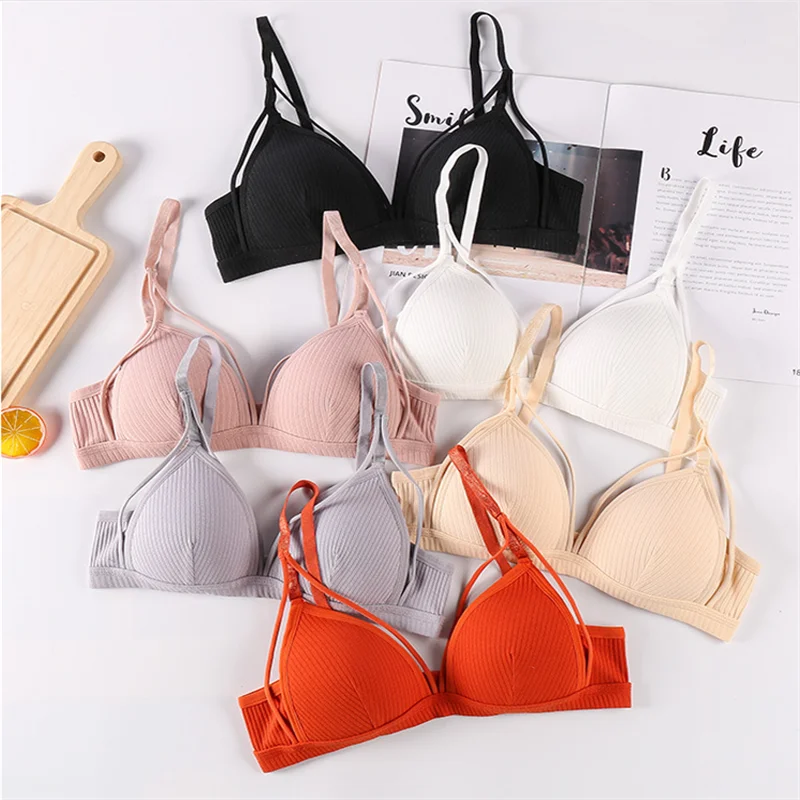 

Thin, Breathable Threaded Triangle Cup Underwear Feminine Sense Small Chest Gathered One-piece Non-wire Underwear