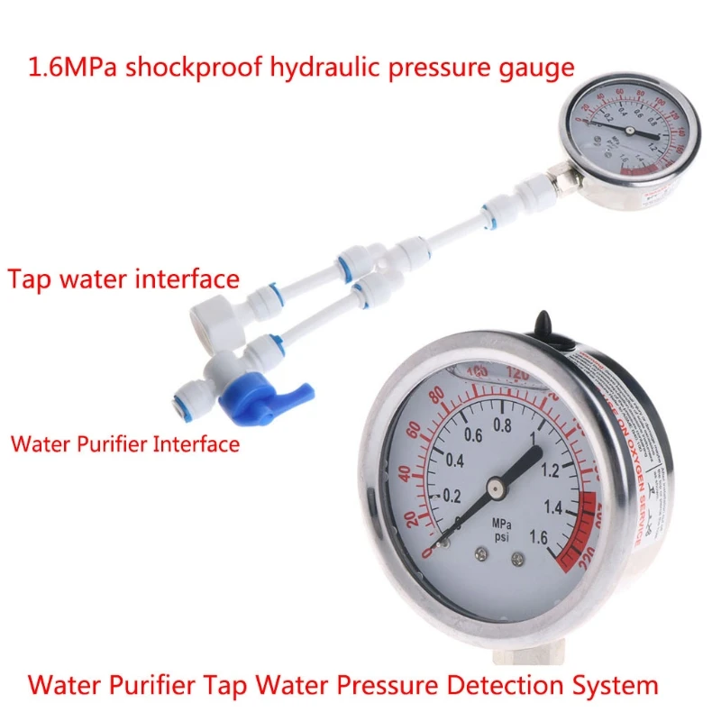 

P82C 2in1 Water Purifier Tap Pipes Pressure Gauge Test Meter 0-1.6MPA Anti-vibration