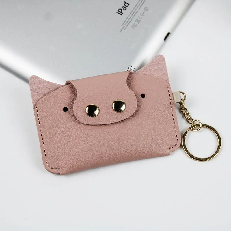 

Cute Cartoon Pig Card Holder Case Waterproof Card Package PU Leather Women Purse With Key Chain Solid Mini Wallet Girls Purse