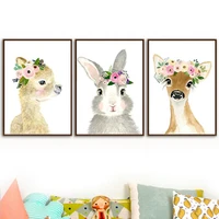 kawaii rabbit hedgehog duck sheep pig deer baby wall art canvas painting nordic posters and prints wall pictures kids room decor