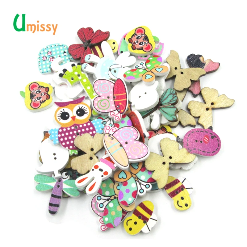 Деревянные кнопки для скрапбукинга 50 шт. пуговицы с изображениями животных
