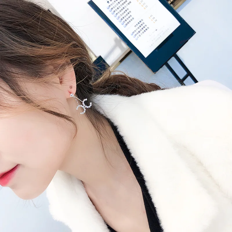 2019 модные двойные серьги с серебряной иглой и кристаллами летние