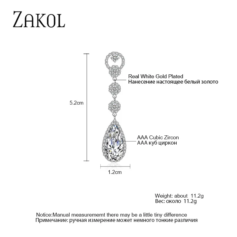 Модные длинные висячие серьги ZAKOL в форме капли воды с фианитами и кристаллами