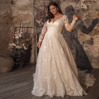 plus size fulle sleeve applique ivory wedding dresses for ladies floor length a line strapless bridal gowns 2022 button back