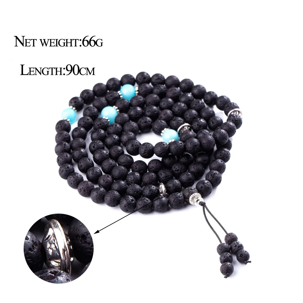 

2021 New 8mm Volcanic Stone 108 Mala Prayer Bracelets Buddhist Rosary Meditation Tianhe Tassel Pendant Bracelet Bijoux
