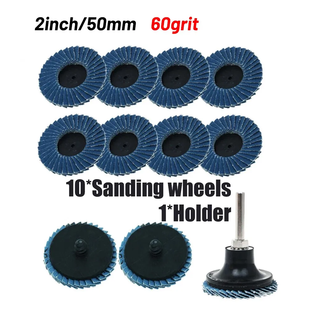 

10 Pcs Sanding Disc 2 Inch 60Grit 1/4Inch Shank Pad Holder Roll Lock Flap Quick Change Grinding Wheels For Ingersoll Rand Astro