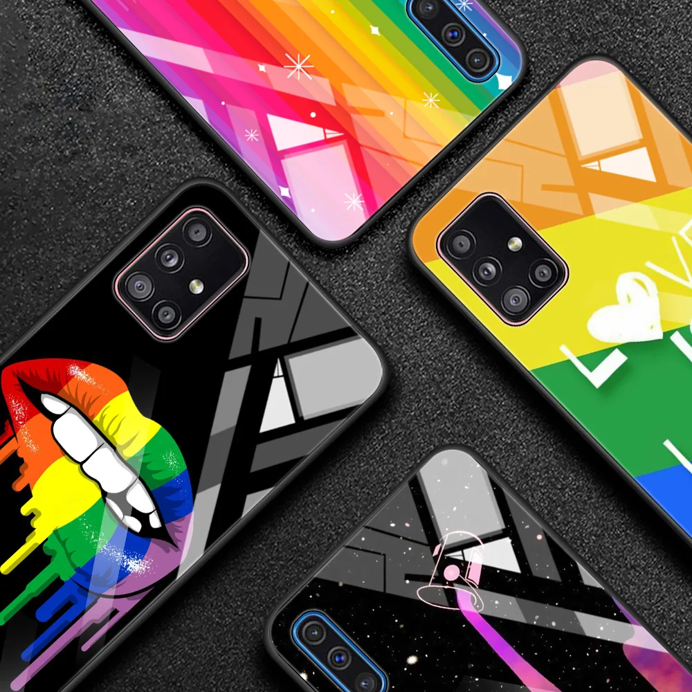 Прозрачный стеклянный чехол для телефона Samsung Galaxy A21s A11 A51 A71 A72 A91 A81 A01 A52 с черной