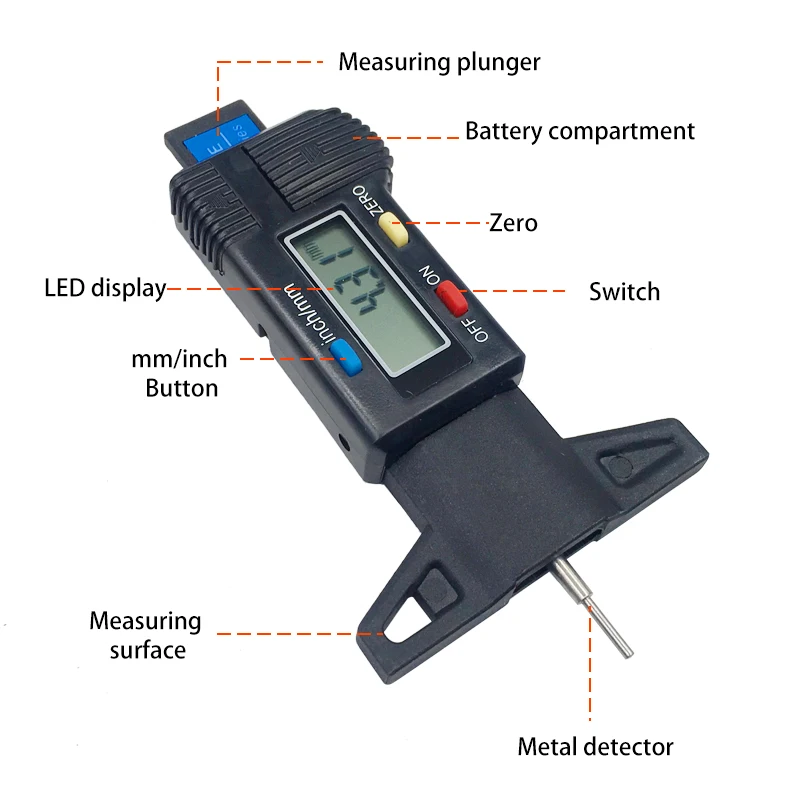Digital Car Tyre Tire Tread Depth Gauge Meter Measurer Tool Caliper Thickness Gauges Brake Pad Shoe Monitoring System | Инструменты