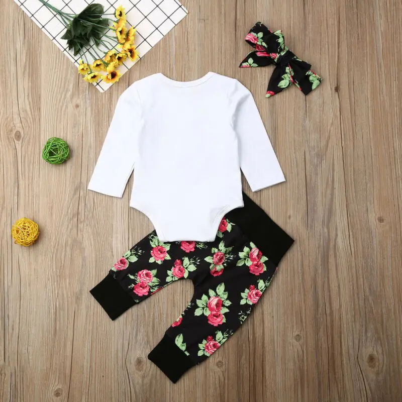 Одежда для новорожденных девочек в наличии США комбинезон + леггинсы с цветочным