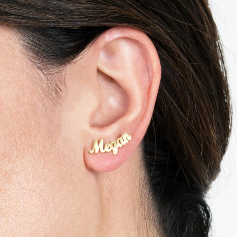 

Rose Gold Personalized Custom Name Earrings Stud Handmade Jewelry Custom Initials Letters Nameplate Earrings For Women BFF Gifts