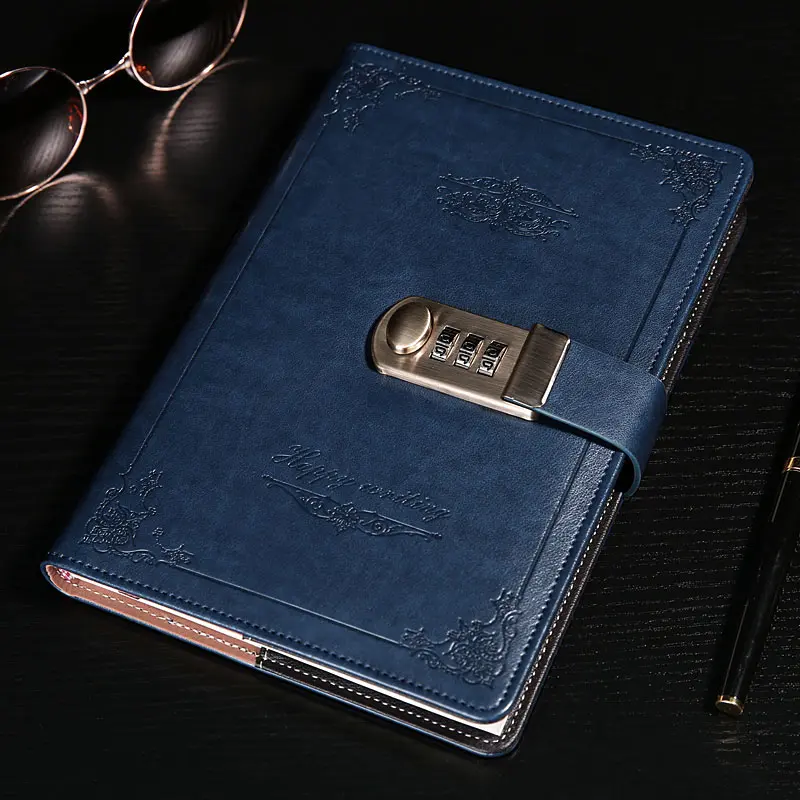 Новый кожаный дневник записная книжка с кодом блокировки пароль винтажный