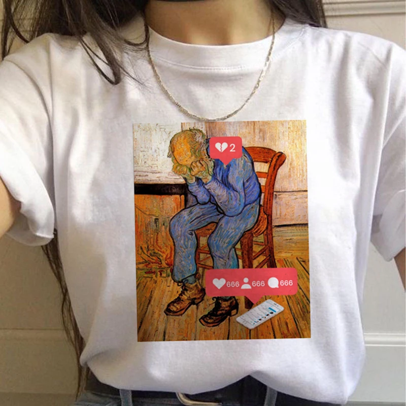 Vincent Van Gogh Harajuku эстетические футболки Женская масляная живопись Ullzang забавная футболка 90s Винтажная футболка модные футболки женские - Цвет: 7448