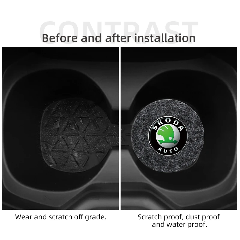 Автомобильный стильный коврик из высококачественного фетра для чашки с нескользящим покрытием для Skoda Octavia Fabia Rapid Yeti Kodiaq Superb On.