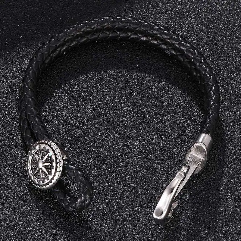 Модные Кожаные плетеные браслеты из нержавеющей стали с Якорной пряжкой для
