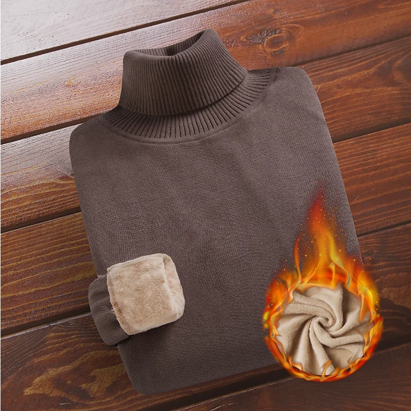 Мужской Однотонный свитер с высоким воротником утепленный хлопковый в Корейском