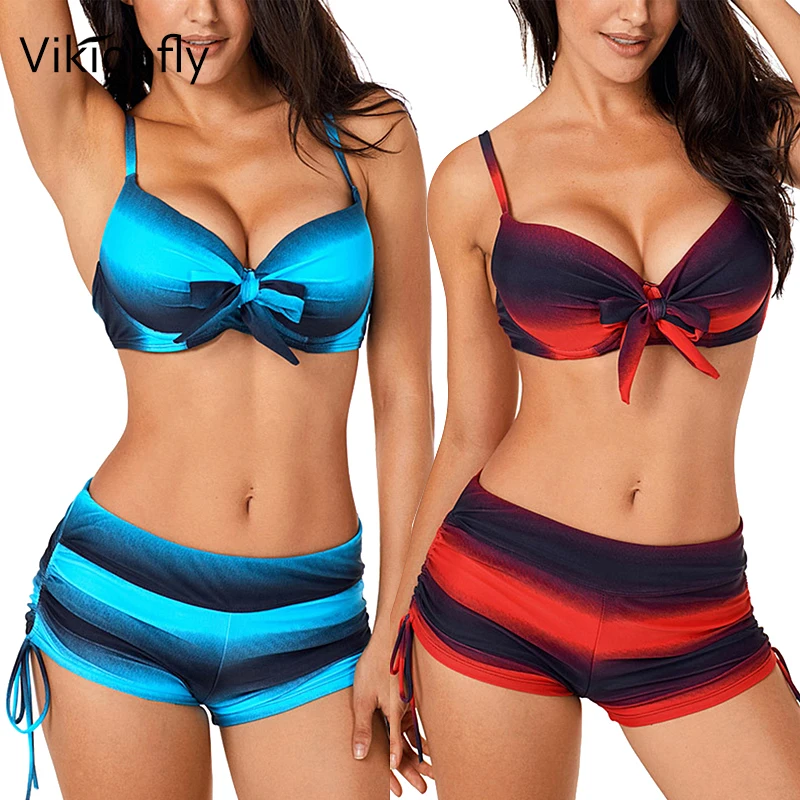 

Vikionfly Sexy Halter Push Up Bikini With Shorts Set 2021 Sport 2 Piece Swimsuit Swimwear Swimming Suit For Women Bathing Suit