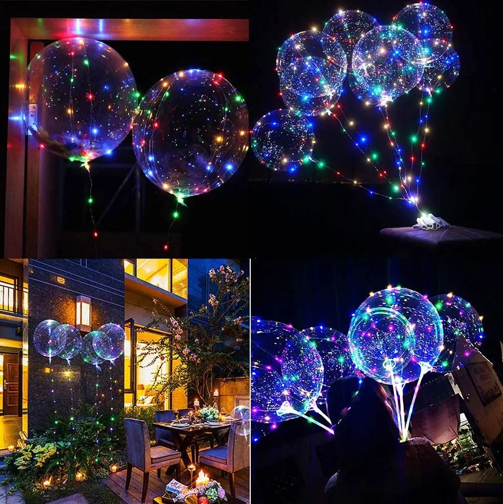 

10 Sets Transparent Christmas LED Bobo Balloons Helium Glow Balloon with String Lights for New year Party Birthday Wedding Decor