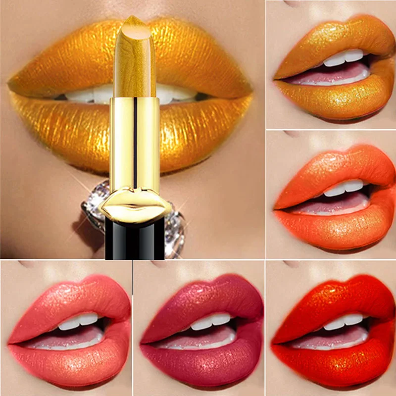 

Glimmer Metallic Lipstick Metal Color Moisturizing Lipstick Waterproof Long-Lasting Makeup for Women MH88