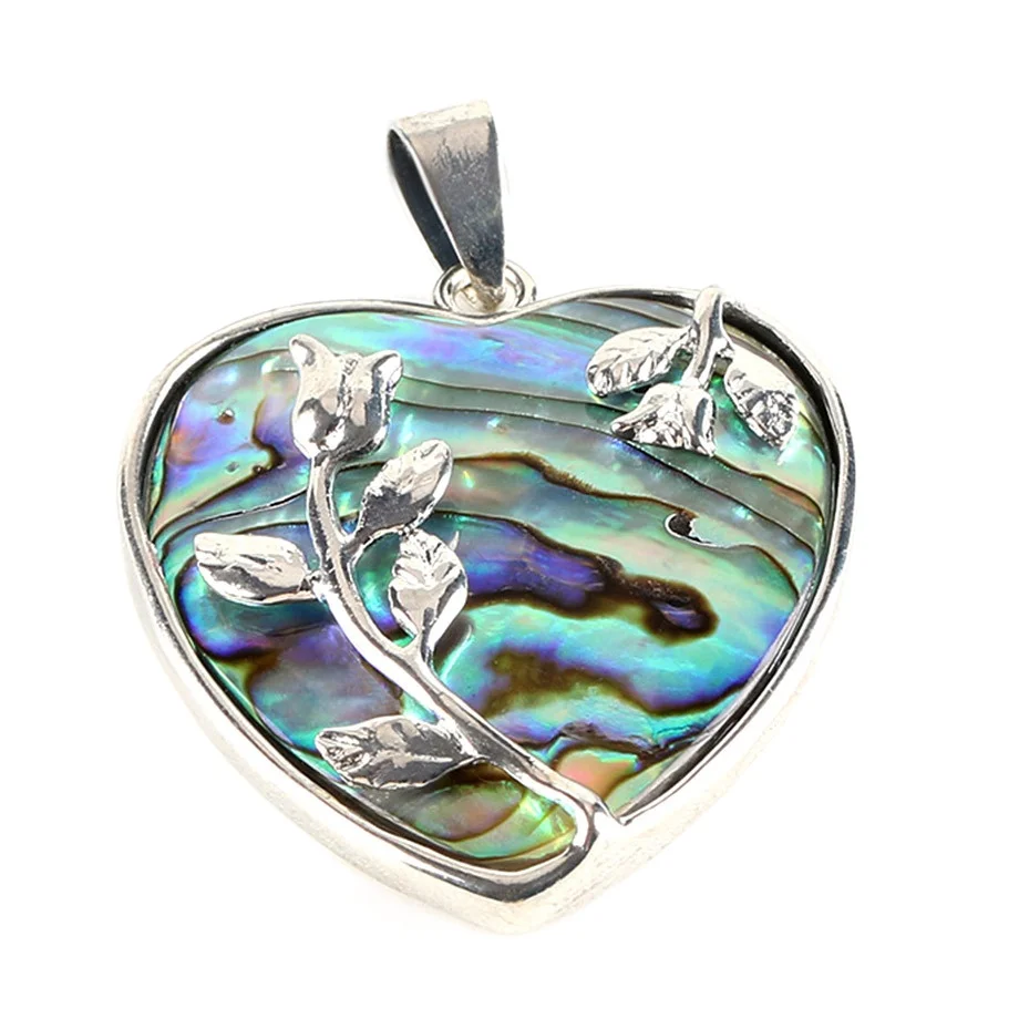 

Romantic Necklace Pendant Rose Love on Heart Design Pure Natural Abalone Shell Materials Without Chain