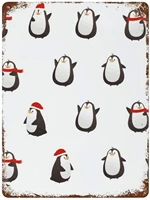 none brands vintage retro metal tin sign wall decor art cartoon cute christmas penguin with christmas hat home