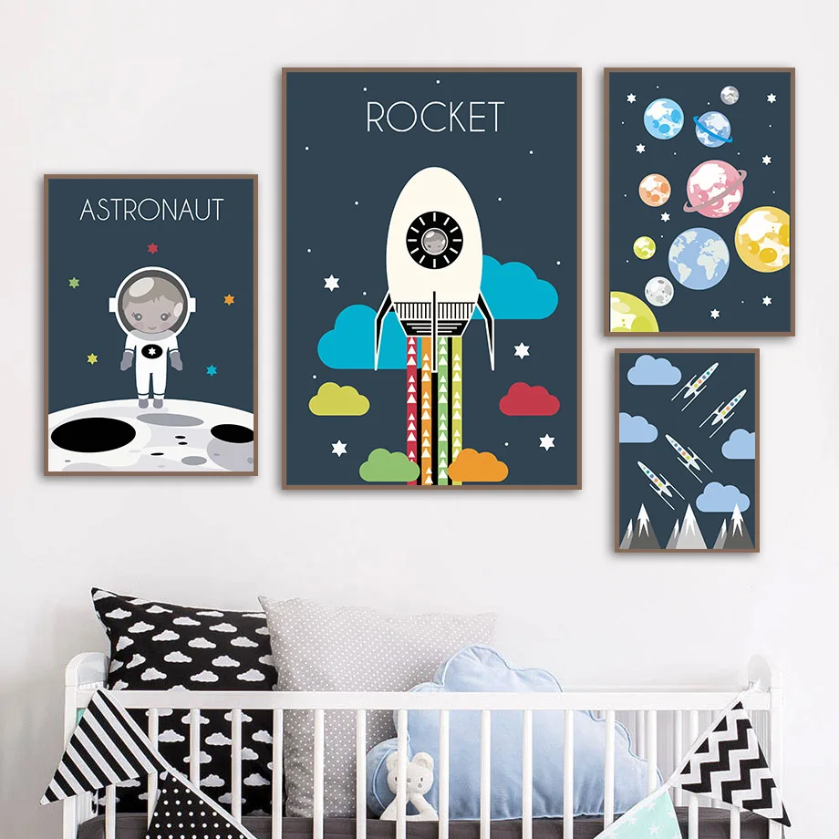 

Космонавты и ракеты, креативность планеты, мультфильм, настенная живопись, холст, скандинавские постеры и принты, настенные фотографии, дек...