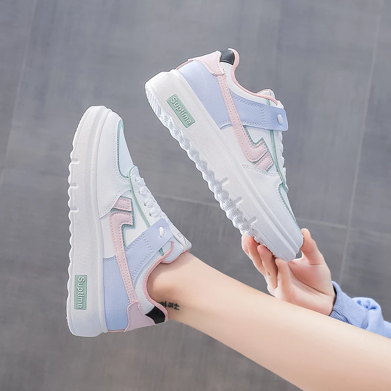 

Woman's Fashion 2020 autumn Fashion Flat Sneakers Female Color Flats Shoes Casual Low-top Platform Sneakers Women's Shoes pu