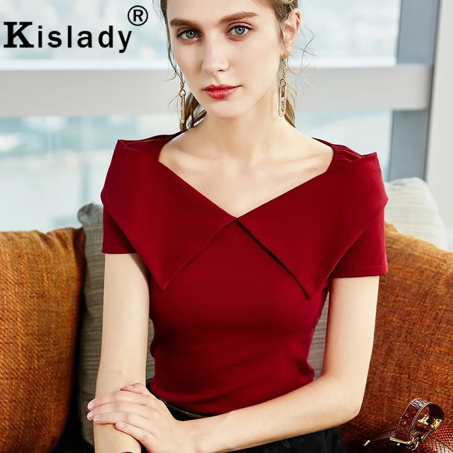 Модная женская футболка с отложным воротником на лето и осень 2020 сексуальные